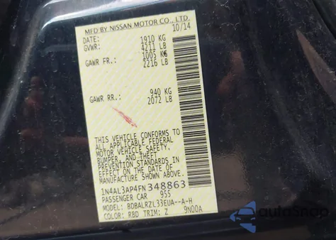 2015 Nissan Altima 2.5 Sl from USA, damaged, VIN 1N4AL3AP4FN348863